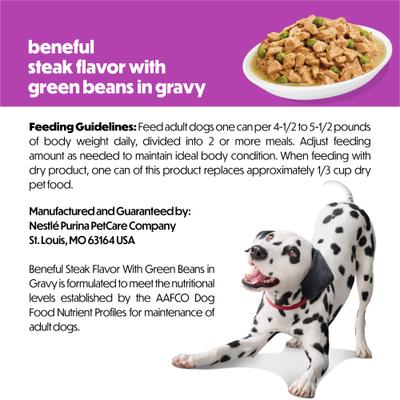 Show full view: Purina Beneful Steak with Green Beans in Gravy Wet Dog Food, 5.5-oz can, 12 count slide 9 of 11