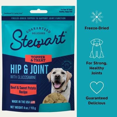 Show full view: Stewart Hip & Joint with Glucosamine, Beef & Sweet Potato Recipe Limited-Ingredient Adult, Freeze-Dried Dog Treats, 4-oz pouch slide 4 of 6