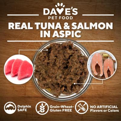 Show full view: Dave's Pet Food Naturally Healthy, Grain-Free Tuna & Salmon Dinner in Aspic Canned Wet Cat Food, 13-oz, case of 12 slide 5 of 9