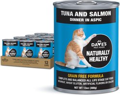 Dave's Pet Food Naturally Healthy, Grain-Free Tuna & Salmon Dinner in Aspic Canned Wet Cat Food, 13-oz, case of 12
