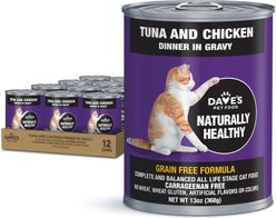 Dave's Pet Food Naturally Healthy Tuna & Chicken Dinner in Gravy Grain-Free Wet Cat Food, 13-oz, case of 12