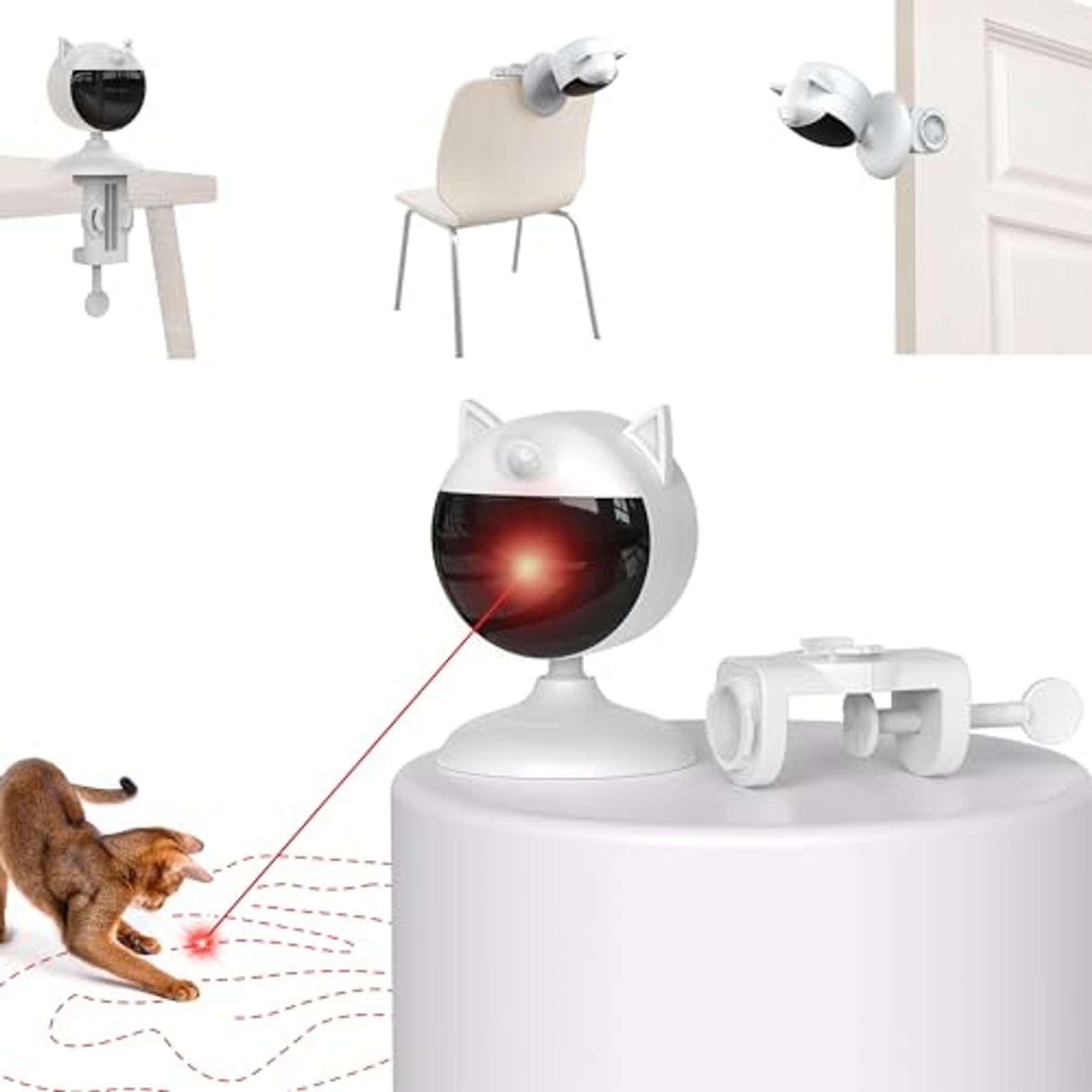Potaroma Indoor Automatic Chargeable Smart Sensor Interactive Laser Cat Toy, Cream White
