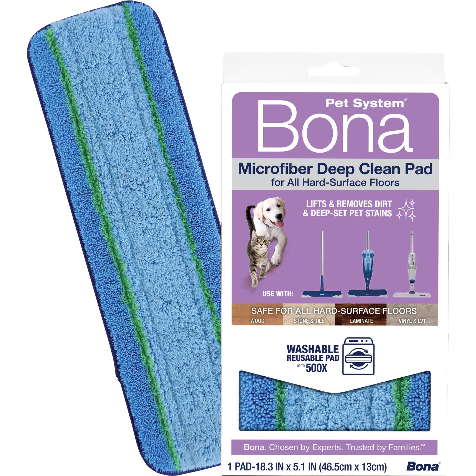 Bona Pet System Microfiber for Multi-Surface Floors Deep Clean Mop Pad, Blue