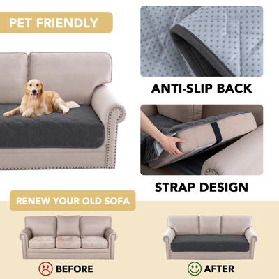 Show full view: H.VERSAILTEX Chenille Dog & Cat Sofa Cover with Strap Couch Protector, Grey, 36 x 74-in slide 7 of 10