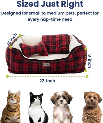 Show full view: PawsPik Cozy Fleece & Plush Cat & Dog Orthopedic Bolster Bed, Red Flannel slide 9 of 10