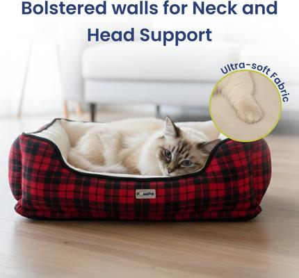 Show full view: PawsPik Cozy Fleece & Plush Cat & Dog Orthopedic Bolster Bed, Red Flannel slide 7 of 10