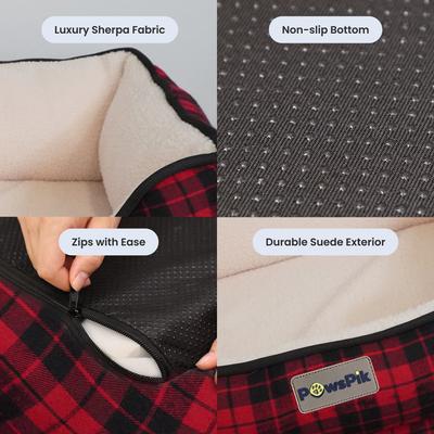 Show full view: PawsPik Cozy Fleece & Plush Cat & Dog Orthopedic Bolster Bed, Red Flannel slide 6 of 10