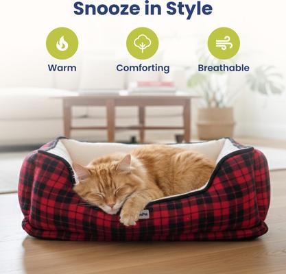 Show full view: PawsPik Cozy Fleece & Plush Cat & Dog Orthopedic Bolster Bed, Red Flannel slide 4 of 10