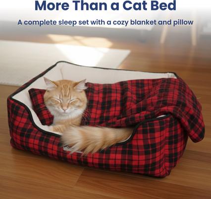 Show full view: PawsPik Cozy Fleece & Plush Cat & Dog Orthopedic Bolster Bed, Red Flannel slide 3 of 10