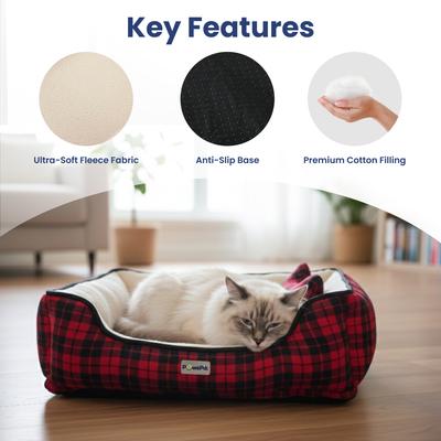 Show full view: PawsPik Cozy Fleece & Plush Cat & Dog Orthopedic Bolster Bed, Red Flannel slide 2 of 10