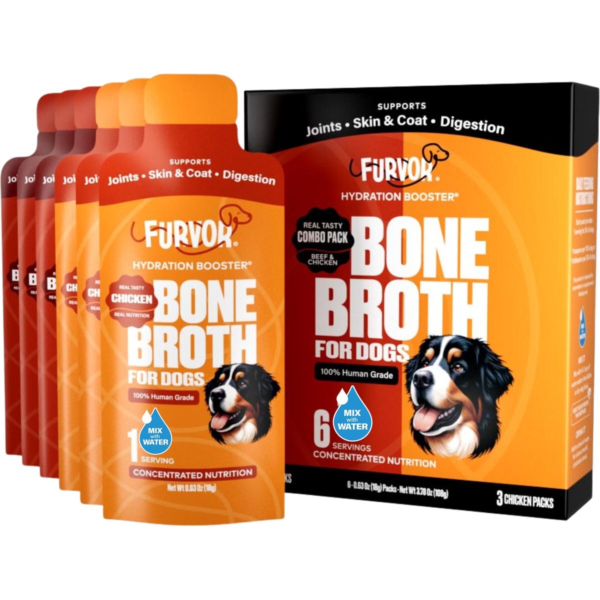 Furvor Combo Beef Chicken Concentrated Digestive Health High-Protein Liquid Dog Food Topper, 0.64-oz pouch, 18 count