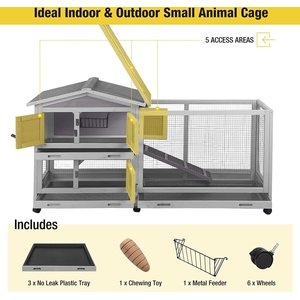 Aivituvin 33.5-in Indoor & Outdoor Ashpalt Roof Wheeled Rabbit Hutch
