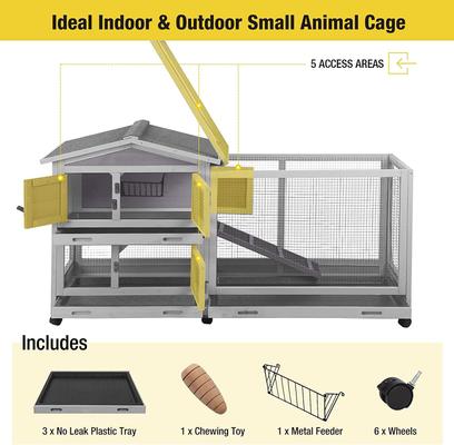 Show full view: Aivituvin 33.5-in Indoor & Outdoor Ashpalt Roof Wheeled Rabbit Hutch slide 6 of 10