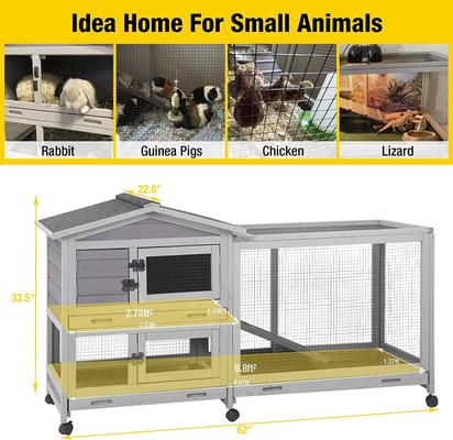 Show full view: Aivituvin 33.5-in Indoor & Outdoor Ashpalt Roof Wheeled Rabbit Hutch slide 7 of 10