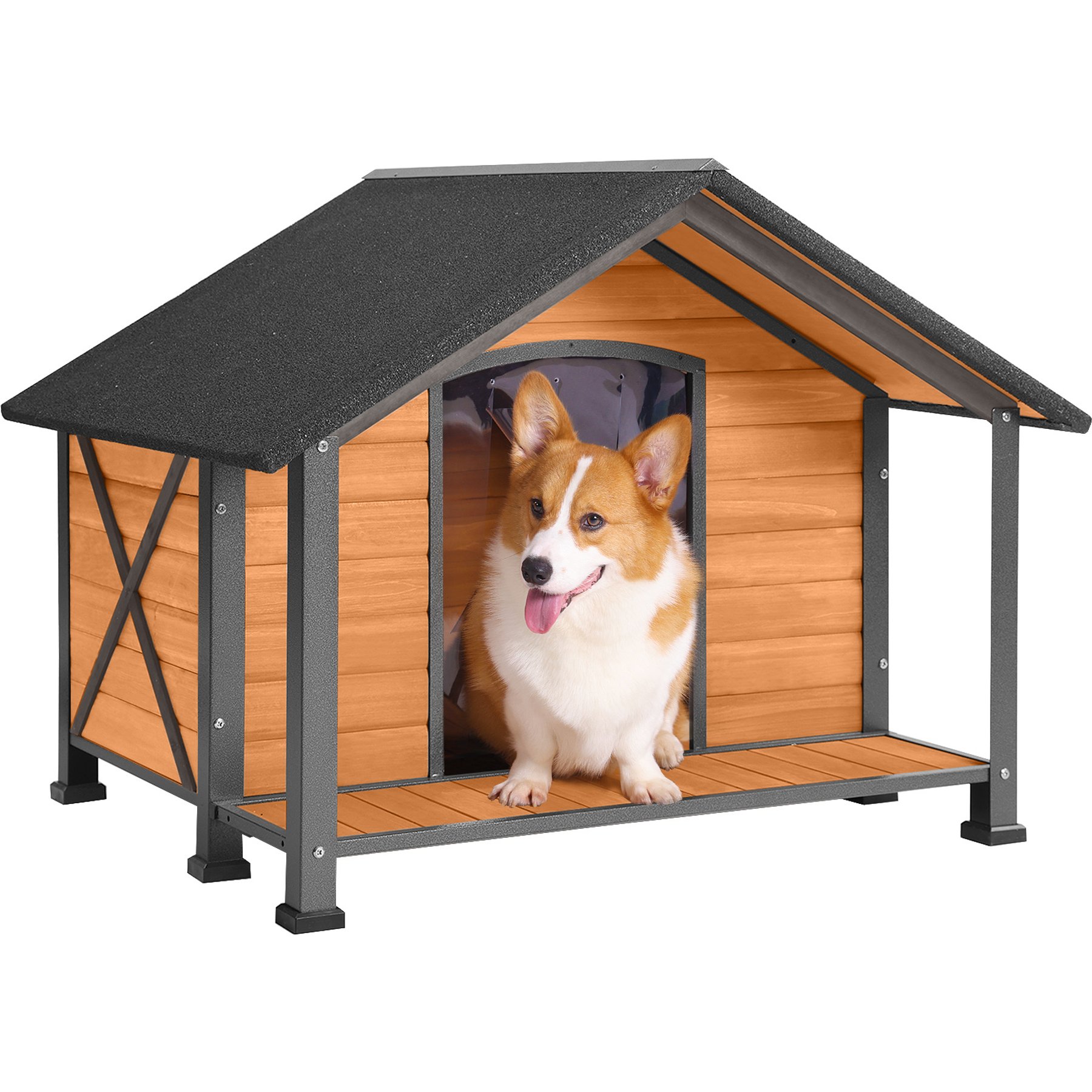 Aivituvin Waterproof Anti-Chewing Metal Frame with Porch Dog House, Large