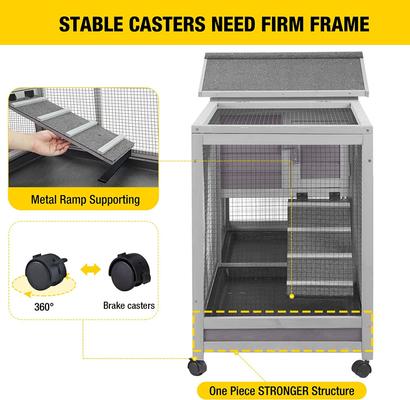 Show full view: Aivituvin 33.5-in Indoor & Outdoor Ashpalt Roof Wheeled Rabbit Hutch slide 3 of 10