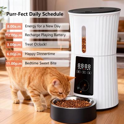 Show full view: PATPET 2.4G WiFi Timed Dual Power Supply Clog-Free with 10S Voice Recorder & Desiccant Bag Automatic Dog & Cat Feeder, 4-L, White slide 4 of 11