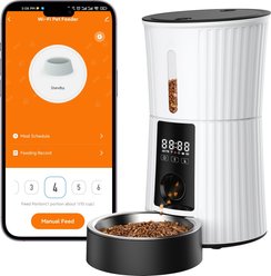 PATPET 2.4G WiFi Timed Dual Power Supply Clog-Free with 10S Voice Recorder & Desiccant Bag Automatic Dog & Cat Feeder, 4-L, White