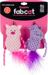 Fabcat Hippo & Pig Floppies Chew Cat Toy with Catnip, Multicolor, 2 count