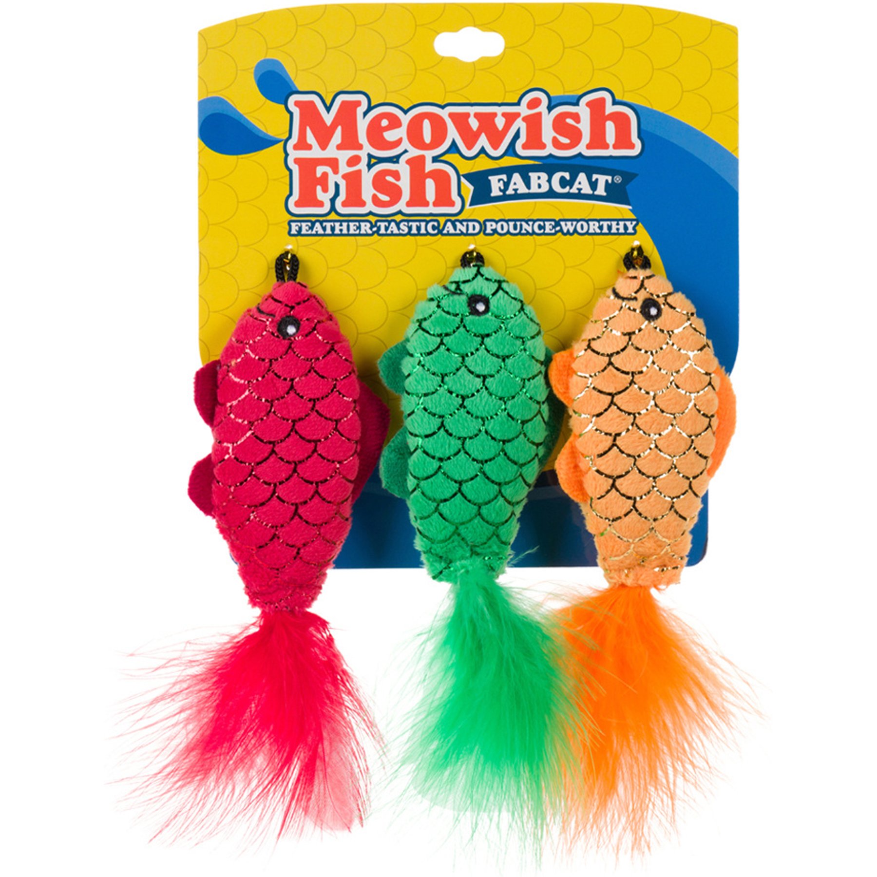 Fabcat Meowish Fish Foodie Chew Cat Toy with Catnip, Multicolor, 3 count