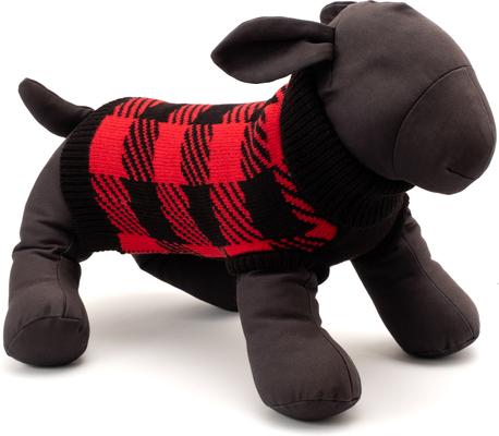 Show full view: The Worthy Dog Buffalo Turtleneck Dog Sweater, Black/Red, X-Small slide 2 of 4