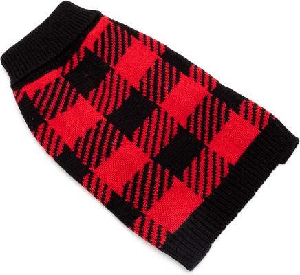 Show full view: The Worthy Dog Buffalo Turtleneck Dog Sweater, Black/Red, X-Small slide 4 of 4