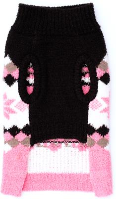 Show full view: The Worthy Dog Colorblock Snowflake Dog Sweater, Pink/Black, Medium slide 3 of 3