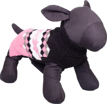 Show full view: The Worthy Dog Colorblock Snowflake Dog Sweater, Pink/Black, Medium slide 2 of 3