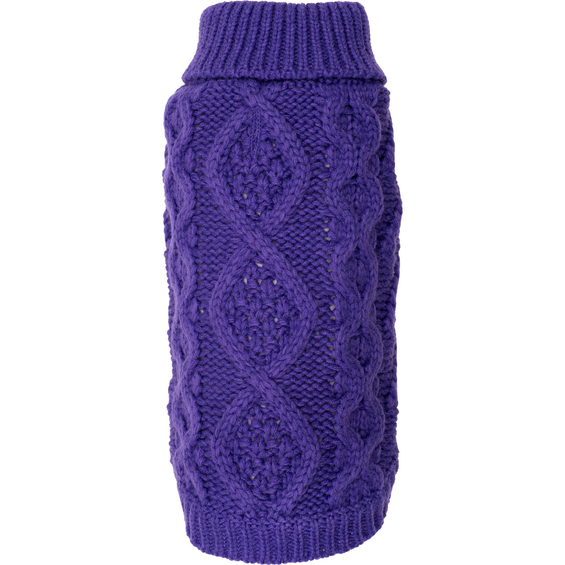 The Worthy Dog Chunky Knit Turtleneck Dog Sweater, Purple, X-Small