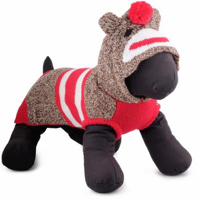 Show full view: The Worthy Dog Sock the Monkey Dog Hoodie, Red, Medium slide 2 of 3
