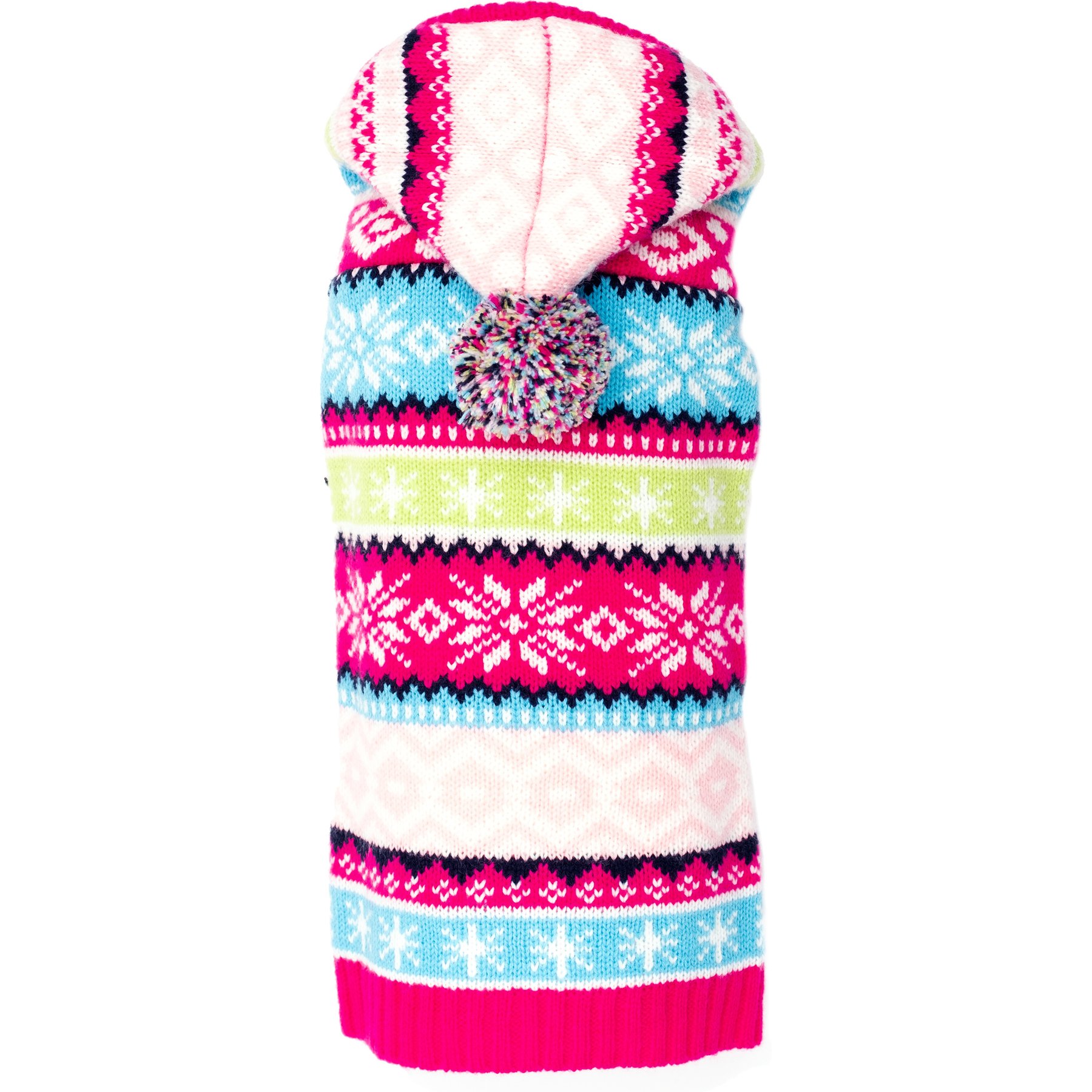 The Worthy Dog Fairisle Hoodie Dog Sweater, Pink, Medium