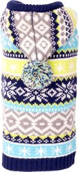 The Worthy Dog Fairisle Hoodie Dog Sweater, Blue, Medium