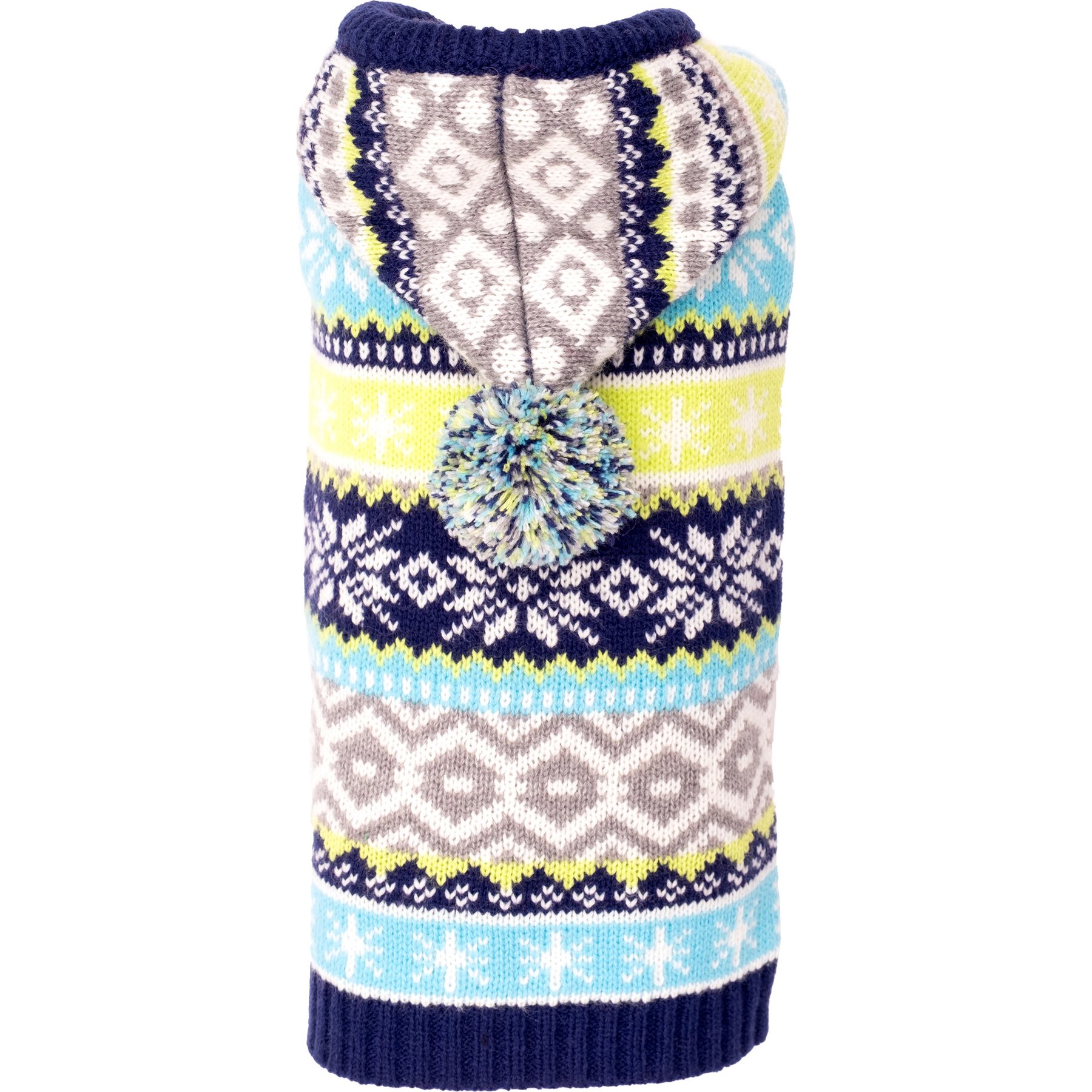 The Worthy Dog Fairisle Hoodie Dog Sweater, Blue, Medium