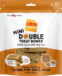 Ultra Chewy Mini Double Treat Bone Peanut Butter Adult Dental Dog Treats, 9-oz bag, 3 count