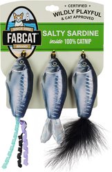 Fabcat Salty Sardines Foodie Chew Cat Toy with Catnip, Silver, 3 count