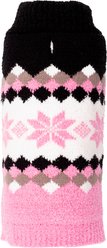 The Worthy Dog Colorblock Snowflake Dog Sweater, Pink/Black, Small