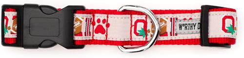 Show full view: The License House Ohio State Buckeyes Paw Print OH-IO Nylon Dog Collar, Red, Small: 8 to 14-in neck, 5/8-in wide slide 2 of 3