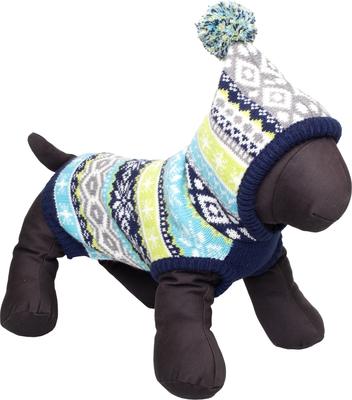 Show full view: The Worthy Dog Fairisle Hoodie Dog Sweater, Blue, Medium slide 2 of 3