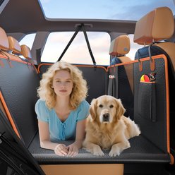 Invenho Hard Bottom, Waterproof PU Leather Hammock Dog Car Backseat Cover, Large, Black
