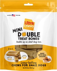 Ultra Chewy Mini Double Treat Bone Chicken Adult Dental Dog Treats, 9-oz bag, 3 count