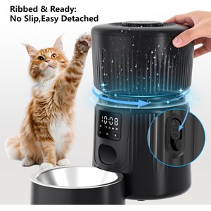 PATPET 2.4G WiFi Food Dispenser with Dual Power Supply Timed Automatic Dog & Cat Feeder, 3-L, Black