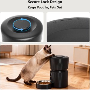 PATPET 2.4G WiFi Food Dispenser with Dual Power Supply Timed Automatic Dog & Cat Feeder, 3-L, Black