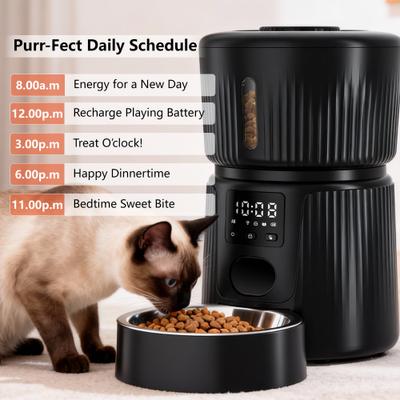 Show full view: PATPET 2.4G WiFi Food Dispenser with Dual Power Supply Timed Automatic Dog & Cat Feeder, 3-L, Black slide 3 of 12