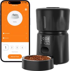 PATPET 2.4G WiFi Food Dispenser with Dual Power Supply Timed Automatic Dog & Cat Feeder, 3-L, Black