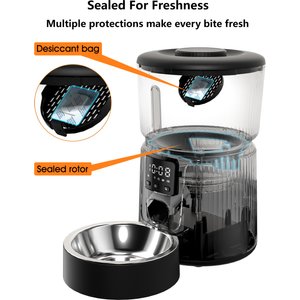 PATPET 2.4G WiFi Food Dispenser with Dual Power Supply Timed Automatic Dog & Cat Feeder, 3-L, Black