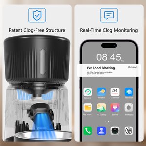 PATPET 2.4G WiFi Food Dispenser with Dual Power Supply Timed Automatic Dog & Cat Feeder, 3-L, Black