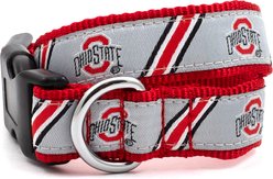 The License House Ohio State Stripe Athletic Logo Nylon Dog Collar, Gray, Small: 8 to 14-in neck, 5/8-in wide