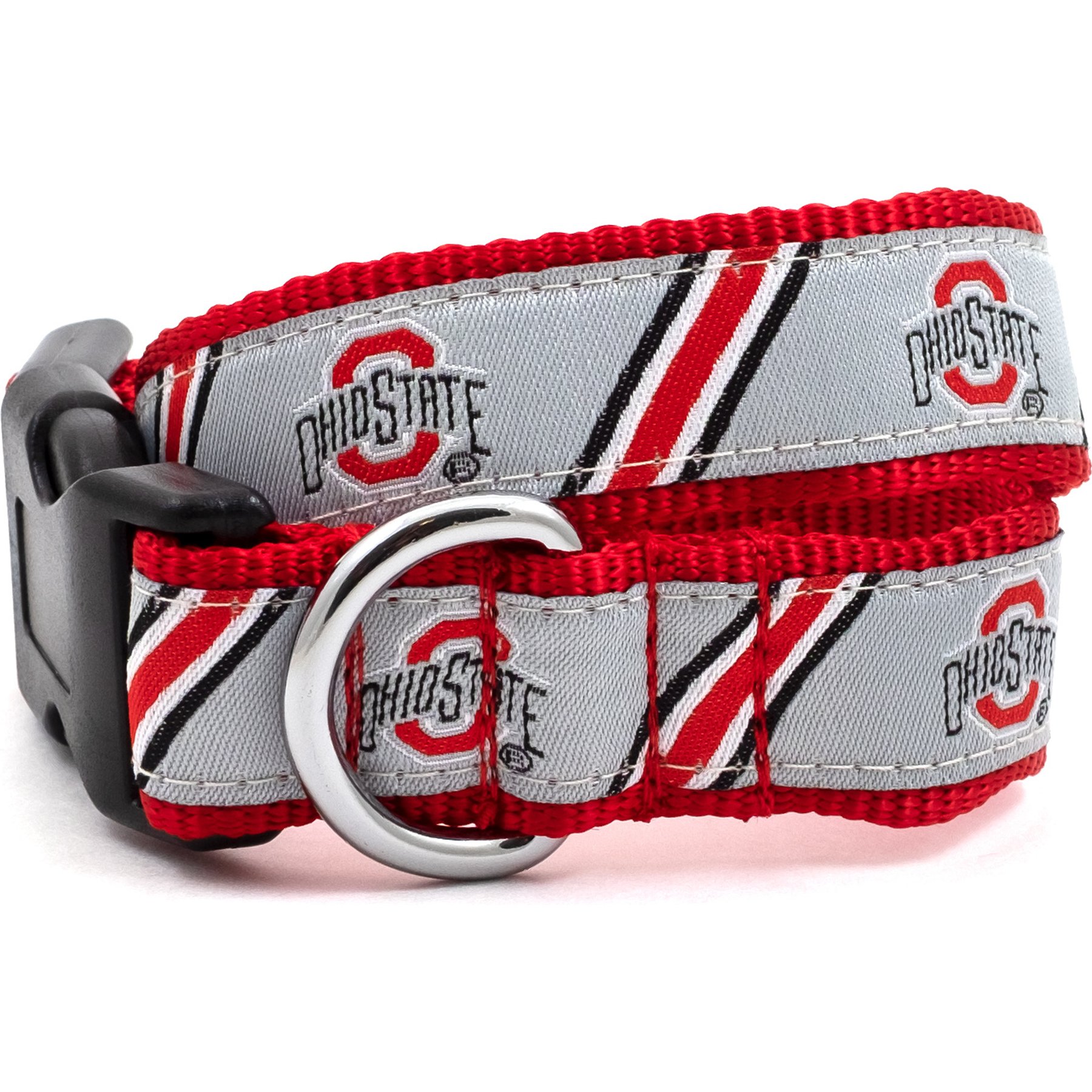 The License House Ohio State Stripe Athletic Logo Nylon Dog Collar, Gray, Small: 8 to 14-in neck, 5/8-in wide