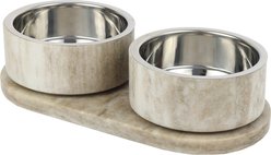 THE LICKER STORE Marbre Modern Weighted Double Marble & Stainless Steel Dog & Cat Bowl, Medium: 1.5-cup, Gray/Brown