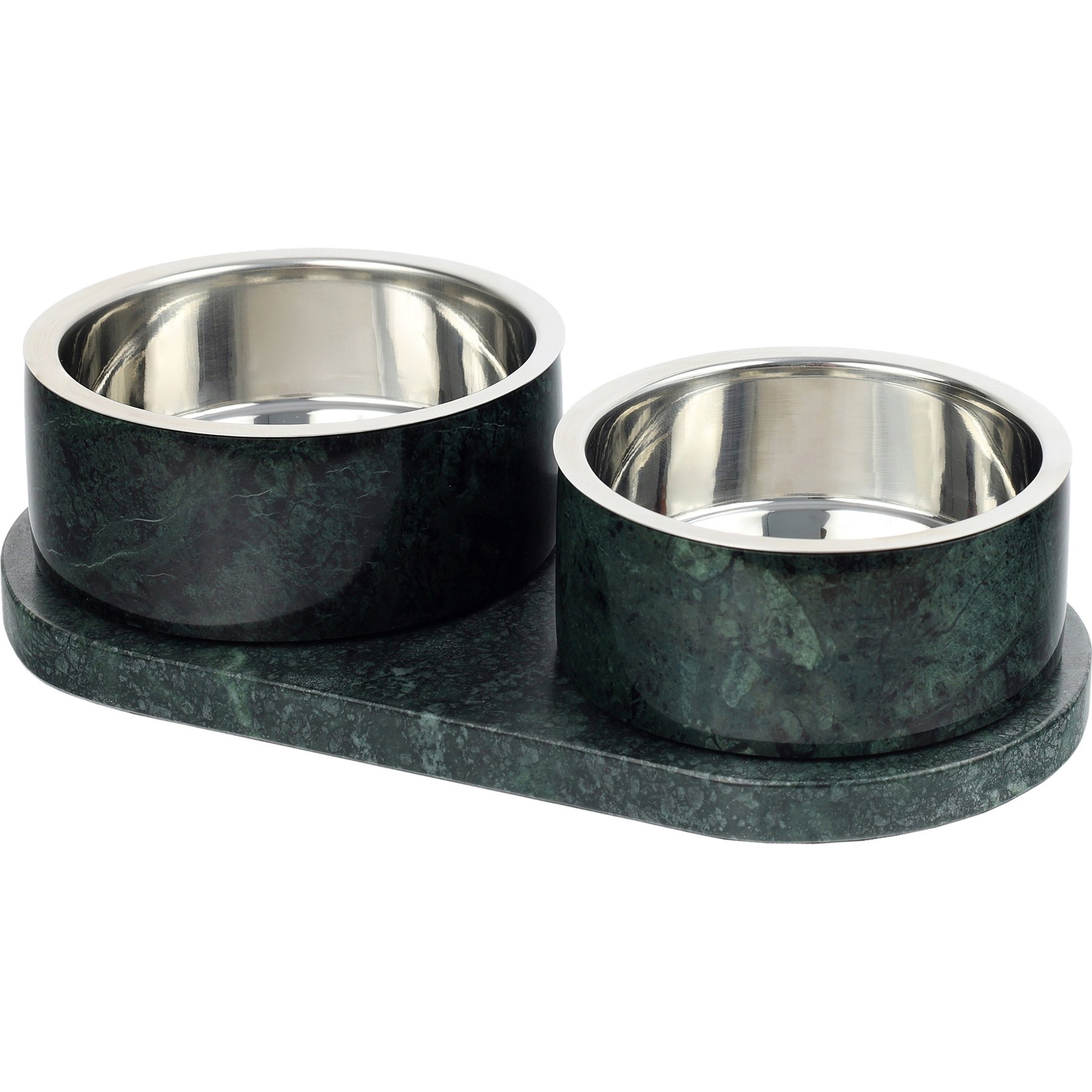THE LICKER STORE Marbre Modern Weighted Double Marble & Stainless Steel Dog & Cat Bowl, Medium: 1.5-cup, Green